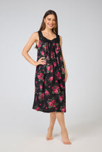 Load image into Gallery viewer, Arabella Black with Pink Flowers V Neck Laced Nightie
