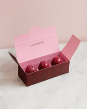 Load image into Gallery viewer, House of Chocolate Three Piece Raspberry Creme Dark Chocolate Bonbons
