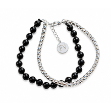 Load image into Gallery viewer, Fabuleux Vous The Black Edit Black Onyx, Fresh Water Pearl &amp; Silver Chain Bracelet
