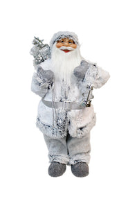 Flower Systems Santa with White/Grey Faux Fur Suit with Gift Bag & Lantern 60cm