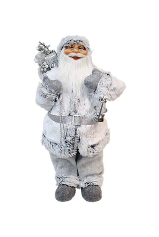 Flower Systems Santa with White/Grey Faux Fur Suit with Gift Bag & Lantern 60cm