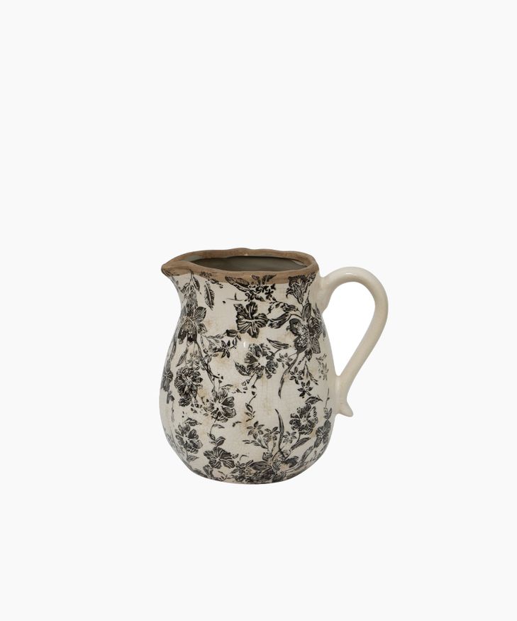 French Country Collections Black Floral Jug Short