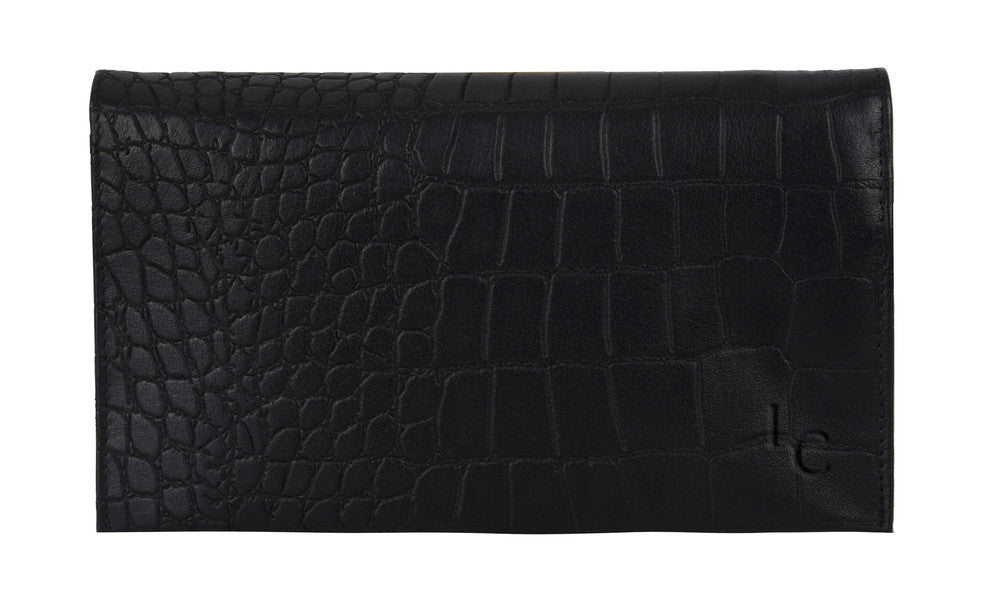 Lund & Co Sommarlov Crossbody Leather Clutch- Black Croc