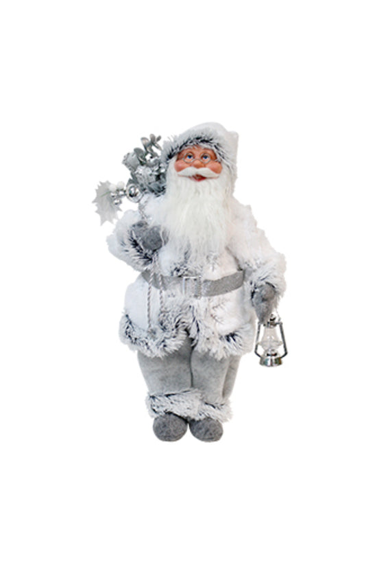 Flower Systems Santa with White/Grey Faux Fur Suit with Gift Bag & Lantern 46cm