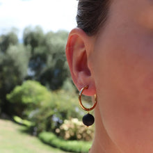 Load image into Gallery viewer, Fabuleux Vous Black Onyx Yellow Gold 20mm Hoop Earrings
