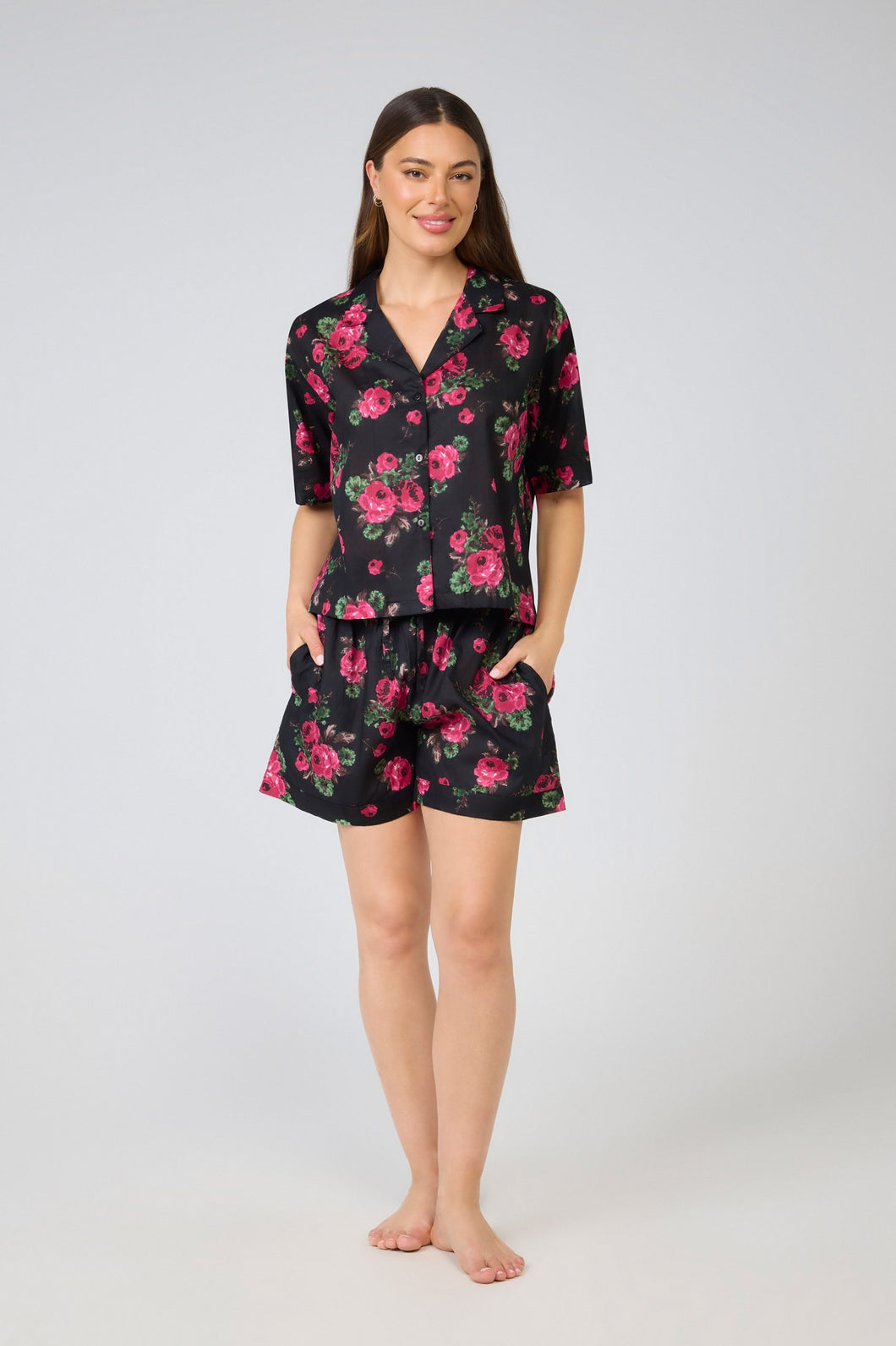 Arabella Black with Pink Flowers Pyjama set