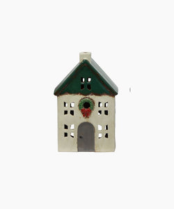 French Country Collections Christmas Tea Light House Green with Wreath Small
