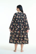 Load image into Gallery viewer, Arabella Black with Floral Long Sleeve Nightie
