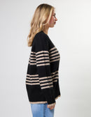 Load image into Gallery viewer, Stella &amp; Gemma Stripe Cardigan- Black Sand

