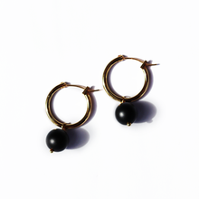 Load image into Gallery viewer, Fabuleux Vous Black Onyx Yellow Gold 20mm Hoop Earrings
