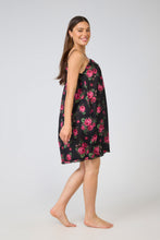 Load image into Gallery viewer, Arabella Black with Pink Flowers Short Nightie
