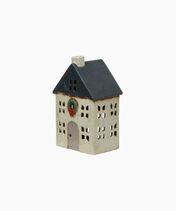 French Country Collections Christmas Tea Light House Blue with Wreath Small