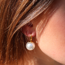 Load image into Gallery viewer, Fabuleux Vous Steel Me Gold Round Pearl Earrings
