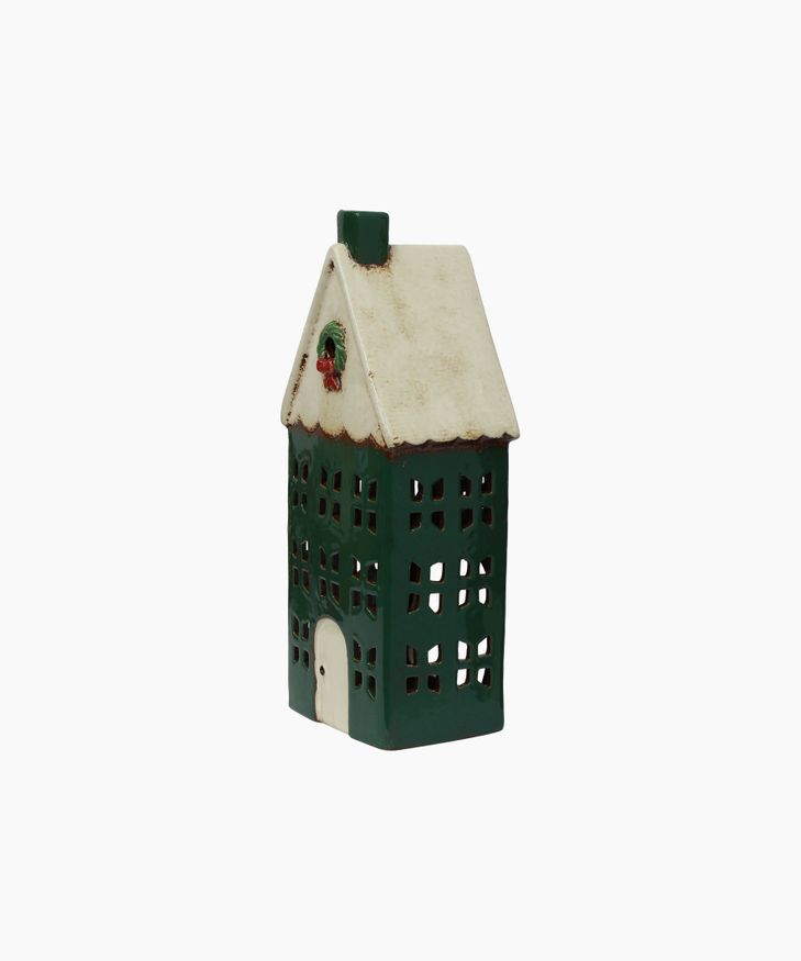 French Country Collections Christmas Tea Light House Green with Wreath Large