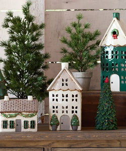 French Country Collections Christmas Tea Light House Stone with Pots Medium