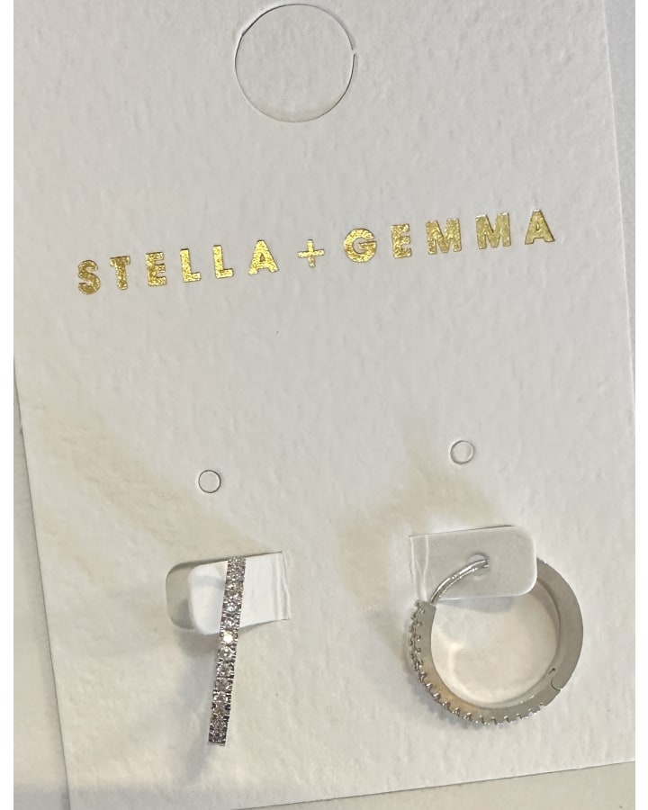 Stella & Gemma Hoops with Crystals- Silver