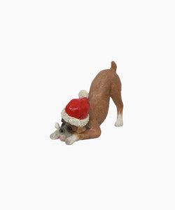 French Country Collections Boxer Dog with Santa Hat