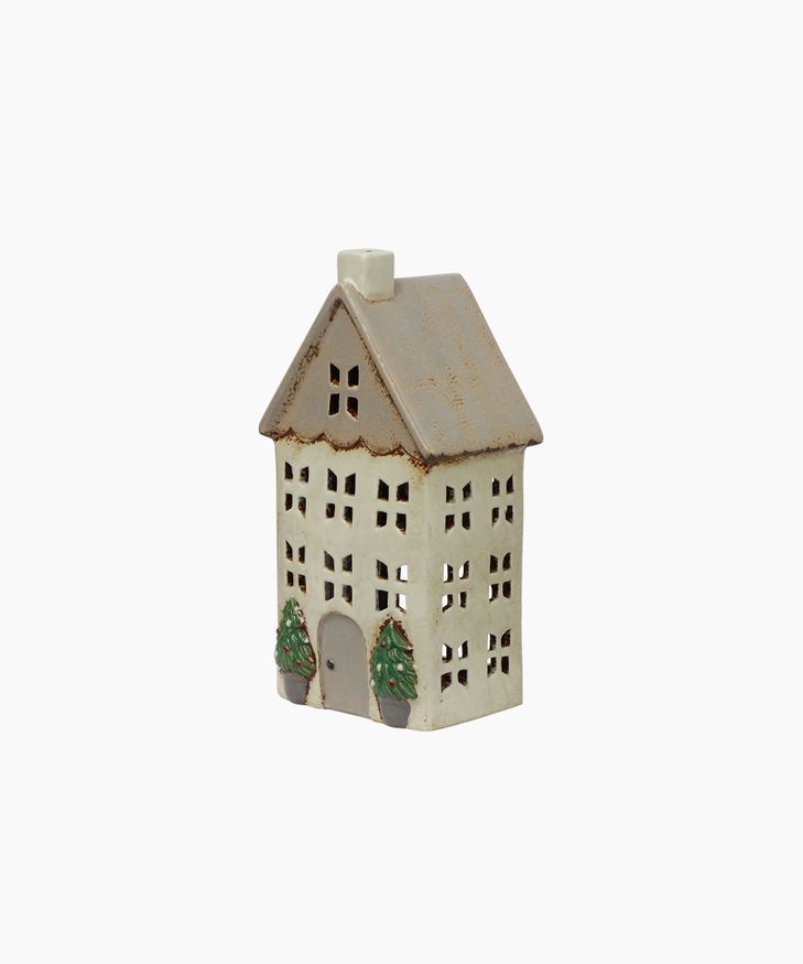 French Country Collections Christmas Tea Light House Stone with Pots Medium