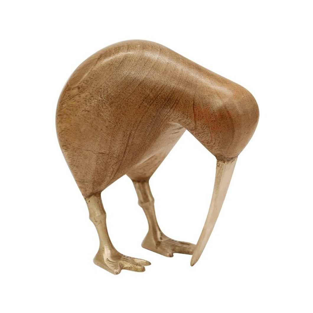 CC Interiors Wooden Natural Foraging Kiwi with Brass Leg and Beak