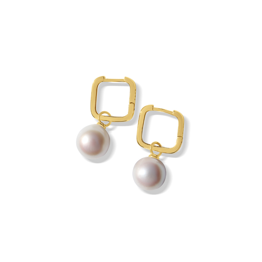 Fabuleux Vous Silver Perle Square Yellow Gold Pearl Earrings