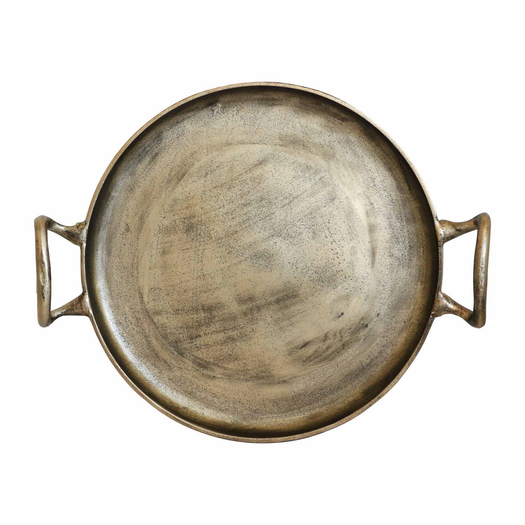 CC Interiors Round Tray with Handles in Antique Brass Finish
