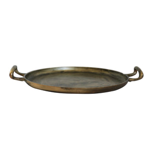CC Interiors Round Tray with Handles in Antique Brass Finish