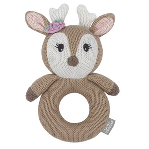 Living Textiles Ava the Fawn Knitted Ring Rattle
