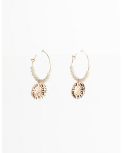 Stella & Gemma Gold Wire Hoop with Cream Faceted Beads and Gold Sun Disc Earrings