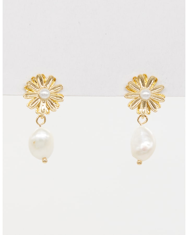 Stella & Gemma Gold Flower with Pearl Earrings
