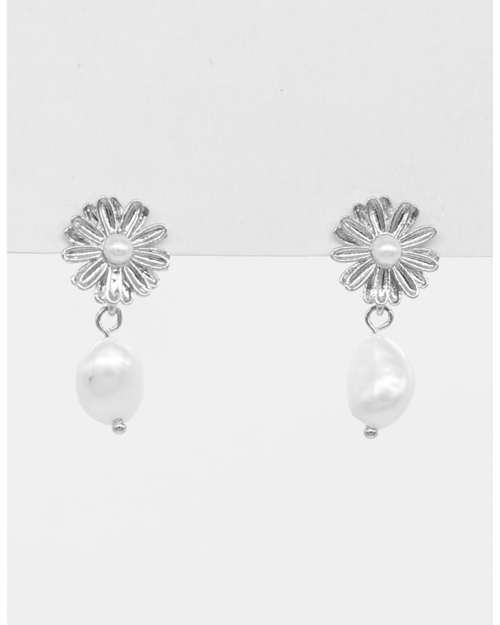 Stella & Gemma Silver Flower with Pearl Earrings