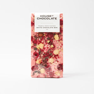 House of Chocolate Raspberry, Hazelnut & Cacoa White Chocolate Bar (Pink)