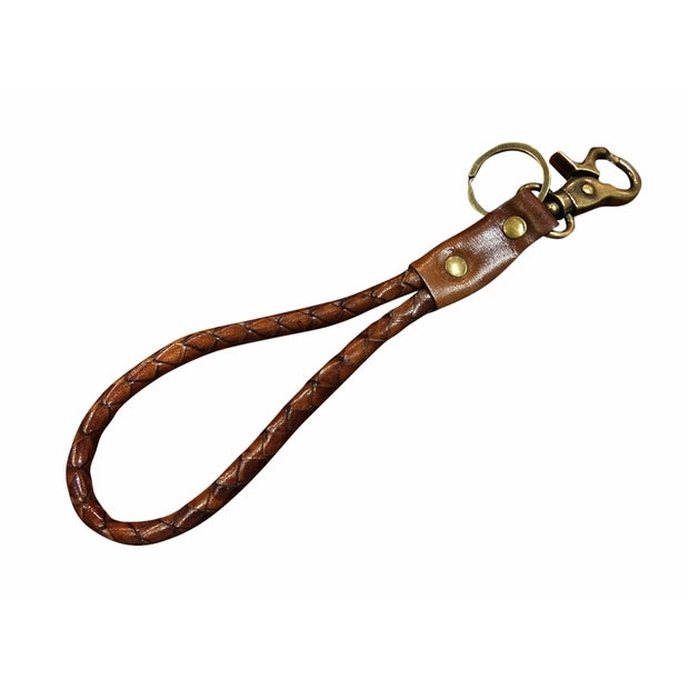 CC Interiors Leather Rope Key Ring Tan with Brass