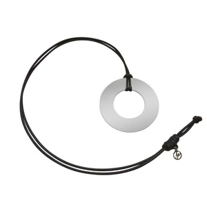 Fabuleux Vous Circular Circle Leather Silver Necklace