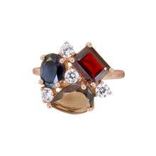 Load image into Gallery viewer, Simply Italian Black Spinal, Garnet and Smoky Quartz Ring
