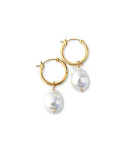 Fabuleux Vous Steel Me Yellow Gold Baroque Pearl Hoop Earrings