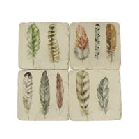 French Country Set of 4 Feather Resin Coasters