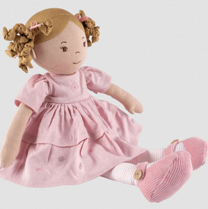 Bonikka Linen Collection Amelia- Light Brown Hair Doll with Pink Linen Dress