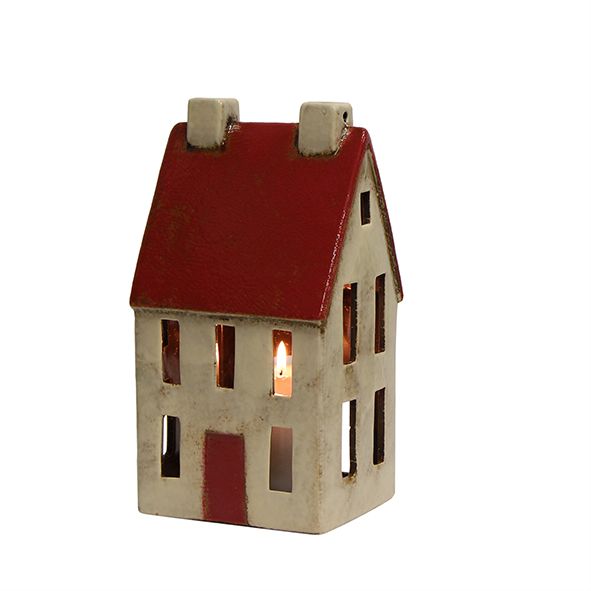 French Country Collections Chalet Red White Tea Light House