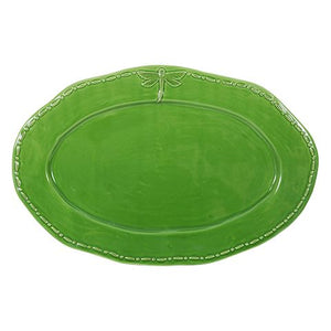 French Country Collections Dragonfly Stoneware Green Oval Platter Large
