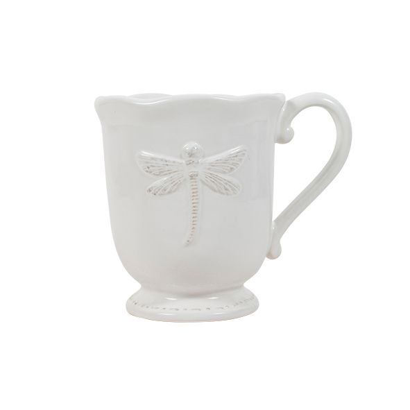 French Country Collections Dragonfly Stoneware White Mugs set of 4