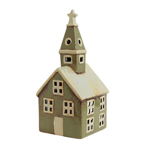French Country Collections Alsace Tealight Church Olive Green