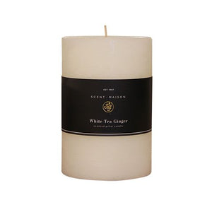 French Country Collections Maison Pillar Candle White Tea Ginger 4x6"