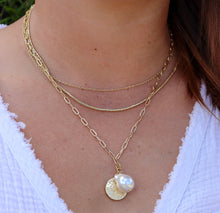 Load image into Gallery viewer, Fabuleux Vous Steel Me Yellow Gold Multi Chain Coin &amp; Pearl Necklace
