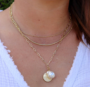 Fabuleux Vous Steel Me Yellow Gold Multi Chain Coin & Pearl Necklace