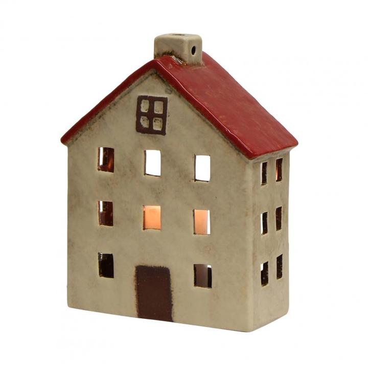 French Country Collections Wide Chalet Tea Light House in Red White